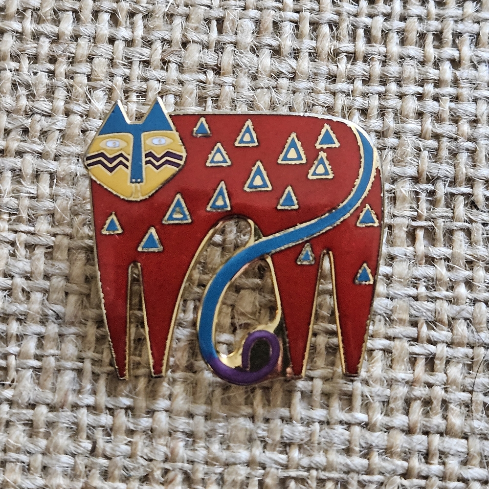 Laurel Burch Vintage "Miyo" Cat Cloisonne Enamel Gold Plated Pin Brooch